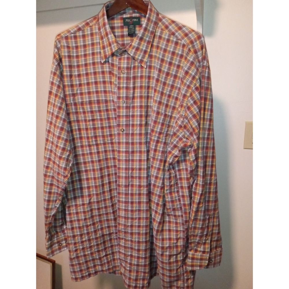 Fox Fire Mens 2XT Tall Plaid Button Down Shirt‎ L/Sleeve Red Yellow Cotton Blend